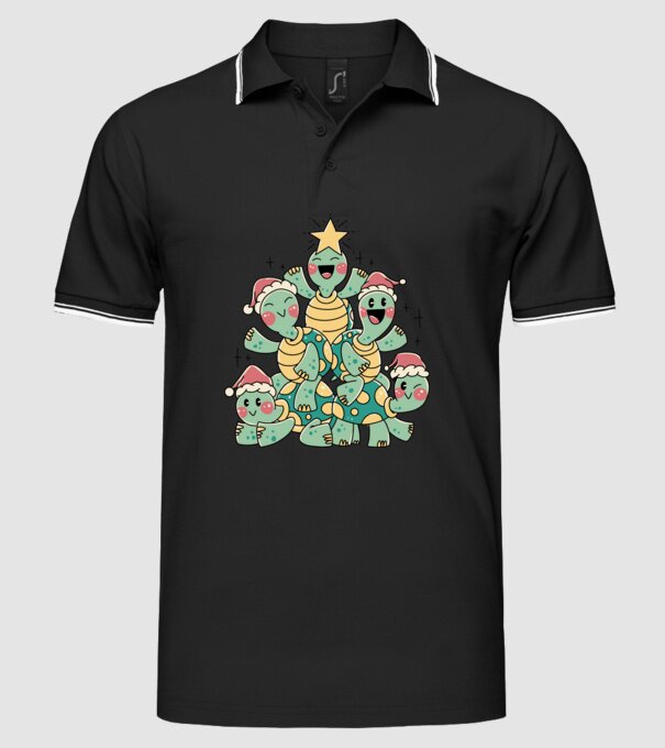 Turtle christmas tree model negru pe tricou