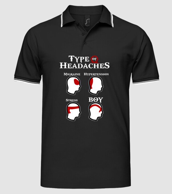 Type of Headaches - God of War model negru pe tricou