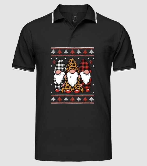 Ugly sweater gnomes model negru pe tricou