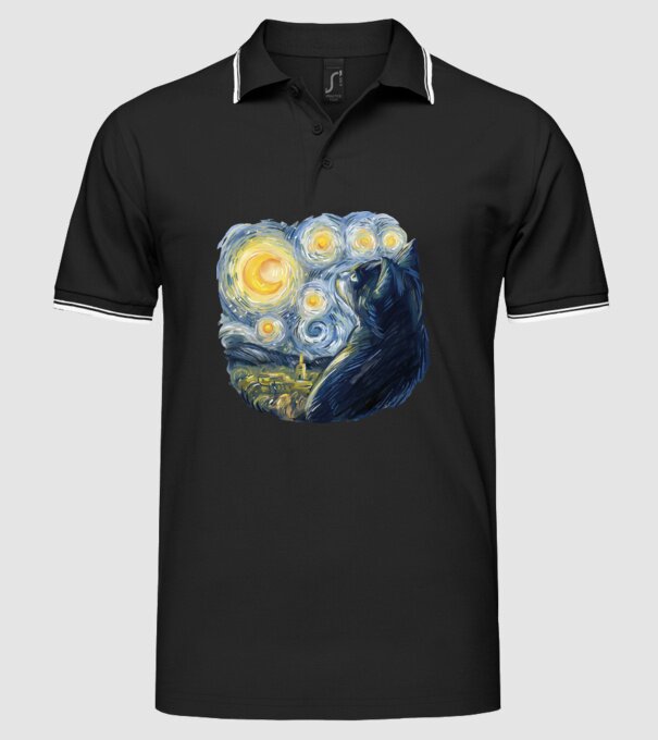 Van Gogh cat model negru pe tricou