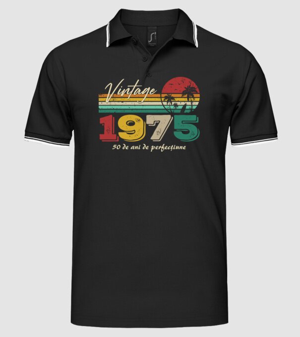 VINTAGE 1975 model negru pe tricou