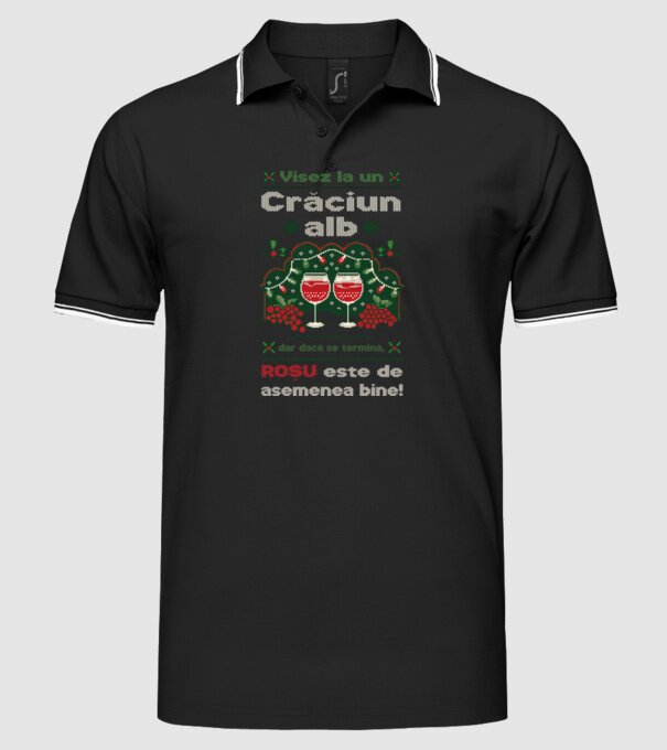 Visez la un Crăciun alb dar dacă se termină, Roșu este de asemenea bine! Negru model negru pe tricou
