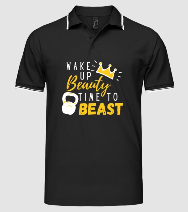 Wake Up Beauty Time To Beast model negru pe tricou