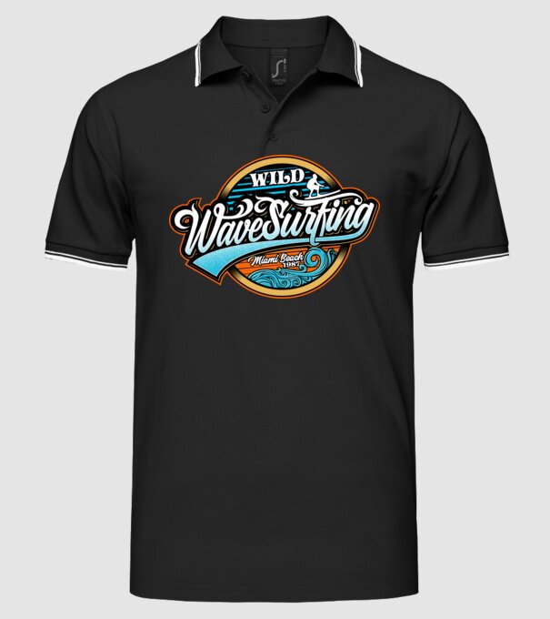 WaveSurfing model negru pe tricou