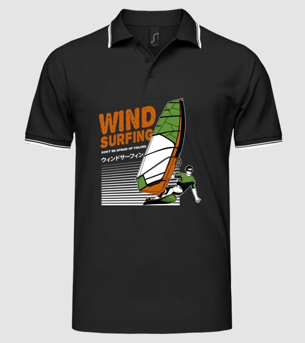 Wind Surf model negru pe tricou