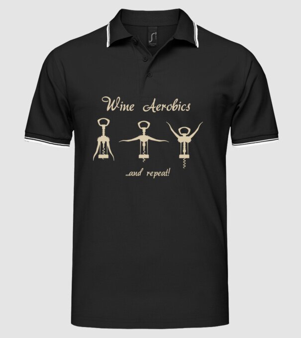 Wine Aerobics model negru pe tricou