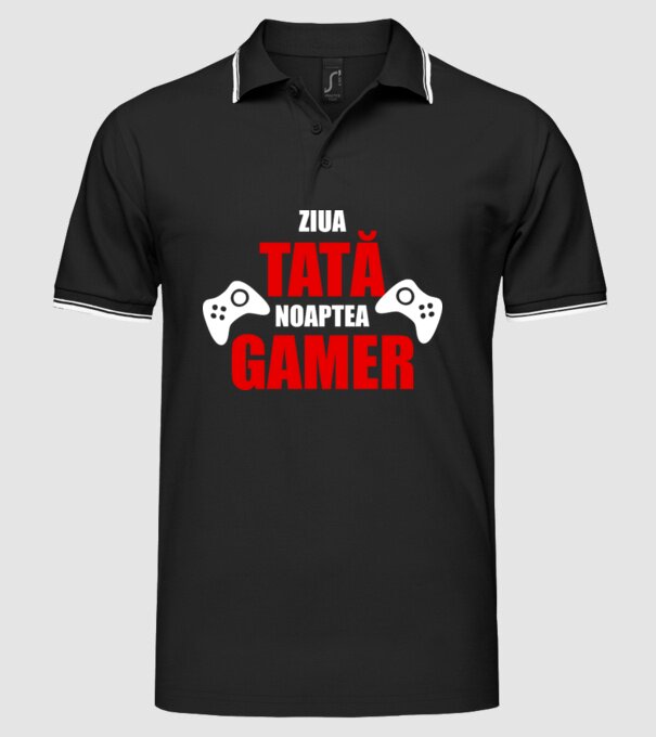 ziua tată noaptea gamer model negru pe tricou