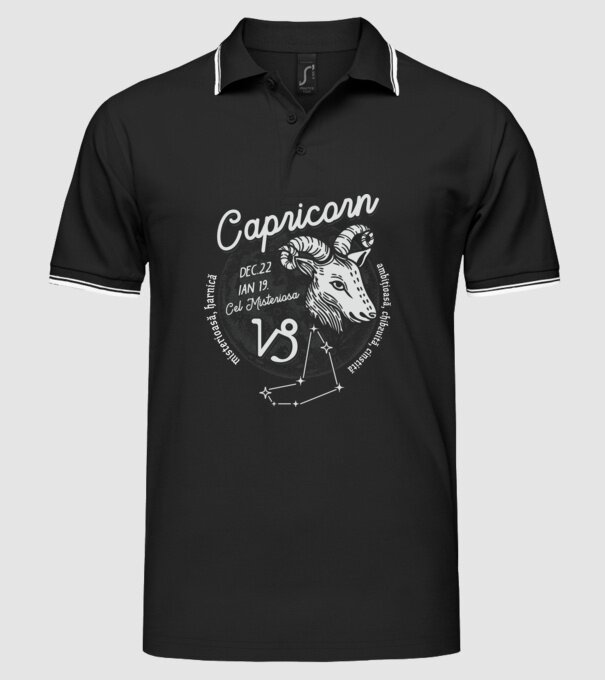 Zodiac femeie CAPRICORN retro model negru pe tricou