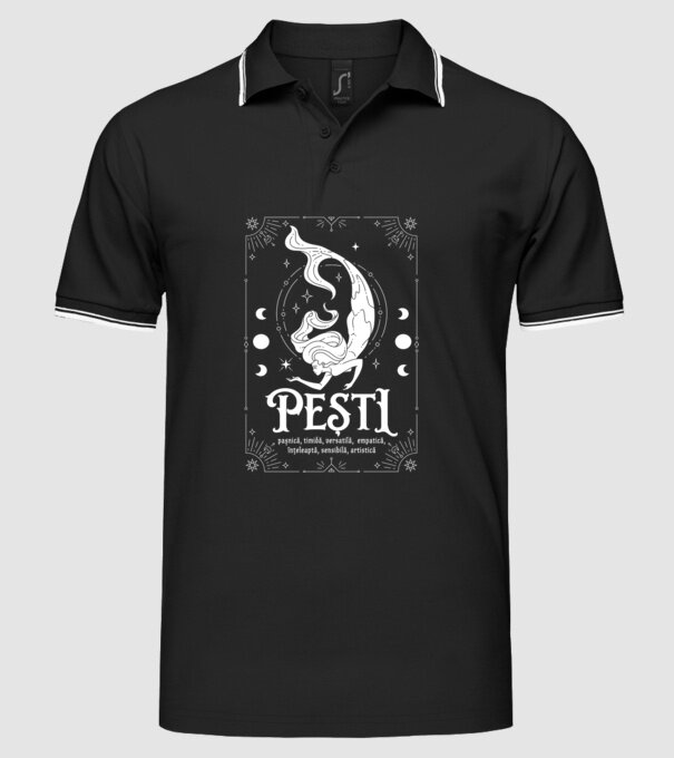 Zodiac femeie PEȘTI white model negru pe tricou