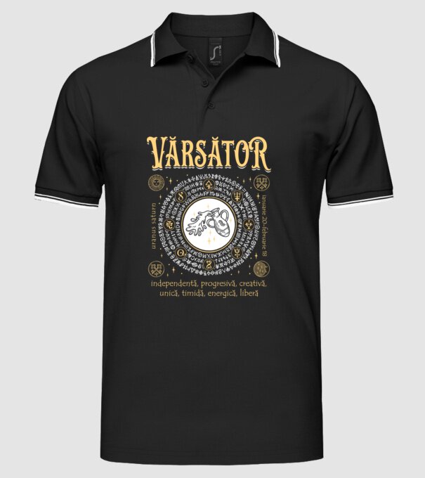 Zodiac femeie VĂRSĂTOR golden model negru pe tricou