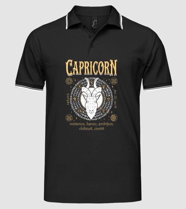 Zodiac bărbat CAPRICORN golden model negru pe tricou