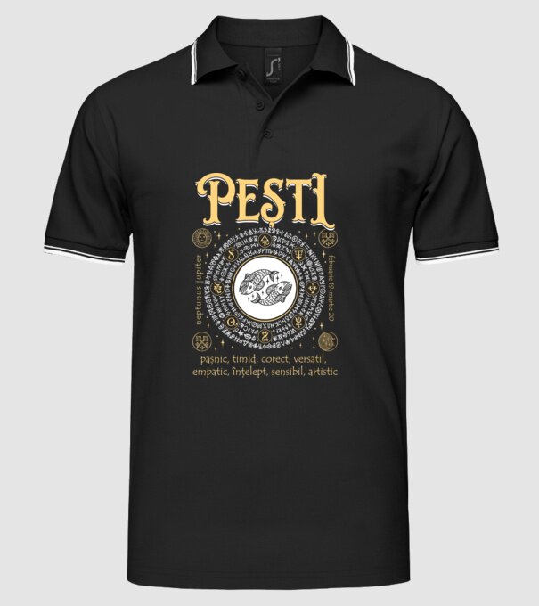 Zodiac bărbat PEȘTI golden model negru pe tricou