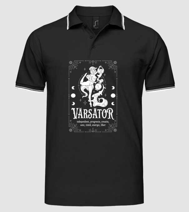 Zodiac bărbat VĂRSĂTOR white model negru pe tricou