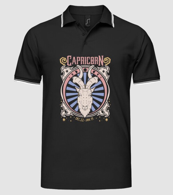 Zodiac Vintage CAPRICORN model negru pe tricou