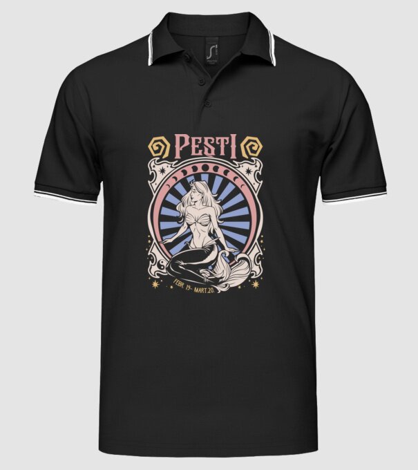 Zodiac Vintage PEȘTI model negru pe tricou