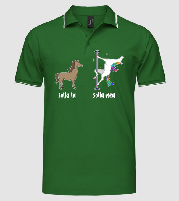 soția ta - soția mea model verde pe tricou
