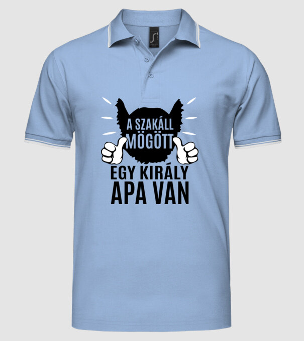 În spatele acestei bărbi se află un tată cool model albastru deschis pe tricou