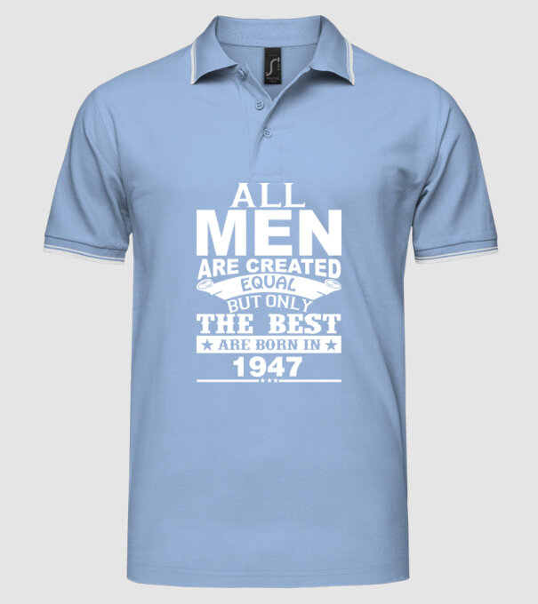 All men are created - 1947 model albastru deschis pe tricou