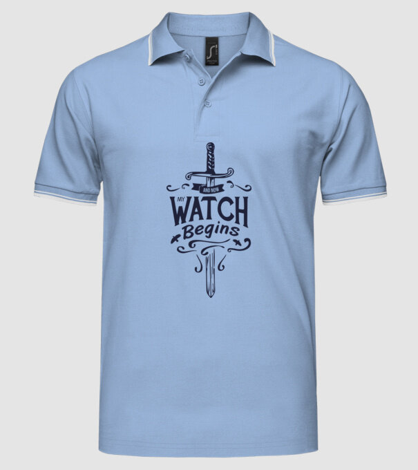 And now my watch begins model albastru deschis pe tricou