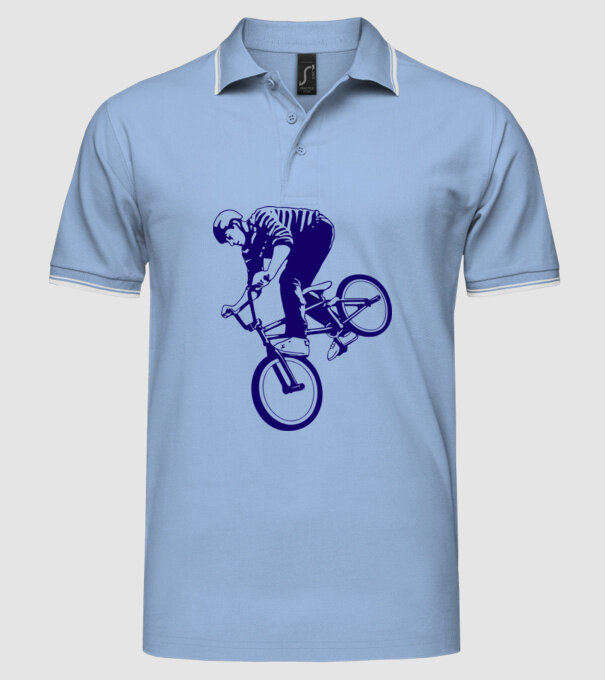 BMX stunt model albastru deschis pe tricou