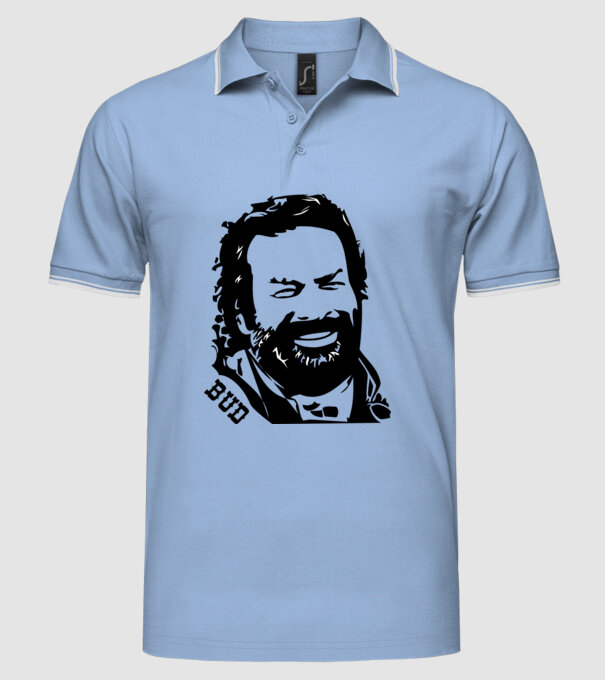 Față Bud Spencer model albastru deschis pe tricou