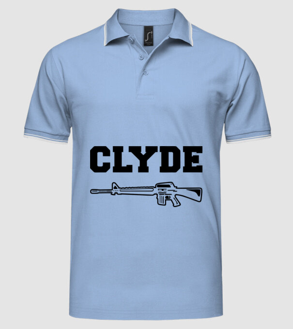 Clyde model albastru deschis pe tricou