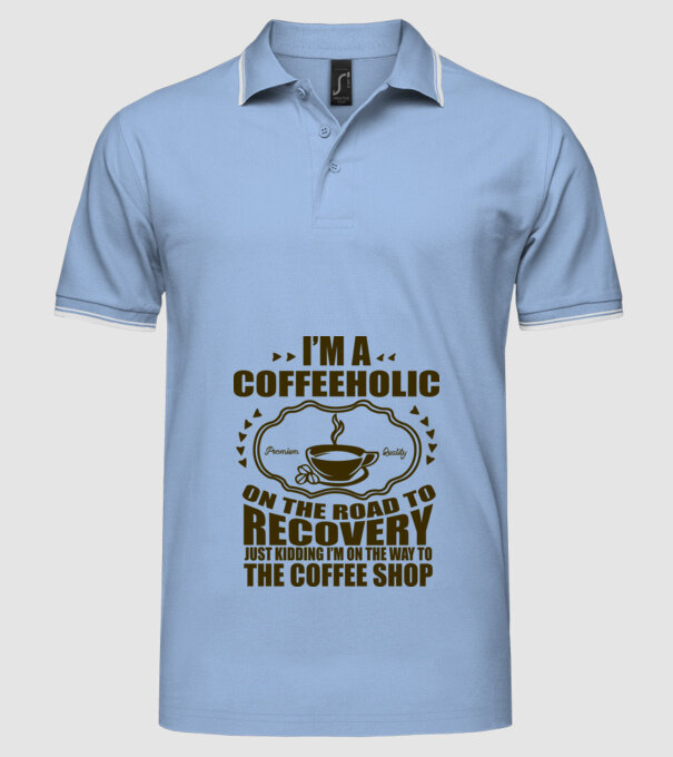 Coffeholic model albastru deschis pe tricou