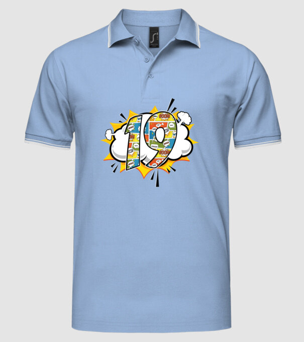 Birthday Comic Number 19 model albastru deschis pe tricou