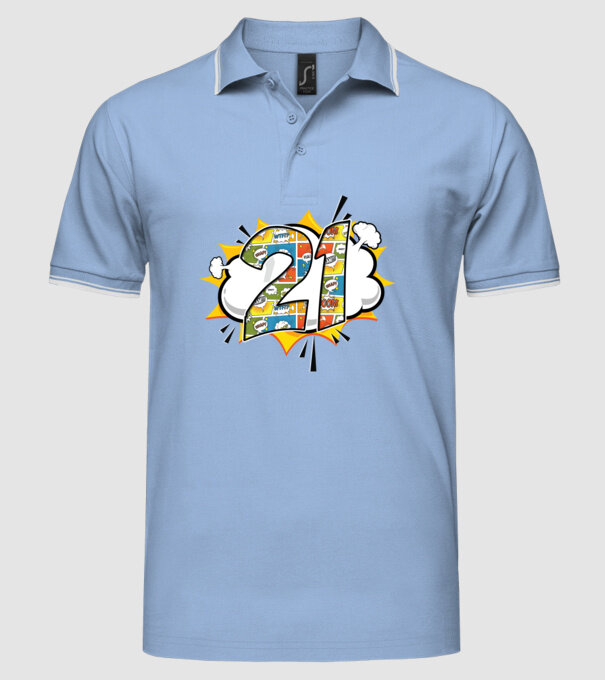 Birthday Comic Number 21 model albastru deschis pe tricou