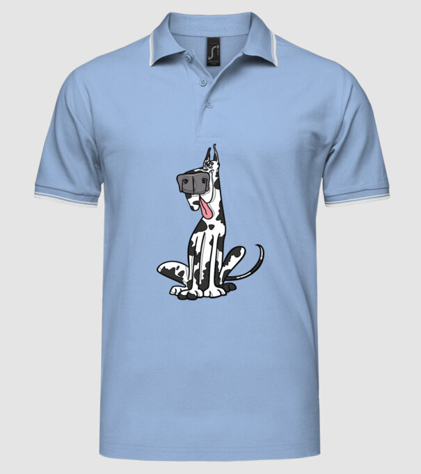 model albastru deschis pe tricou