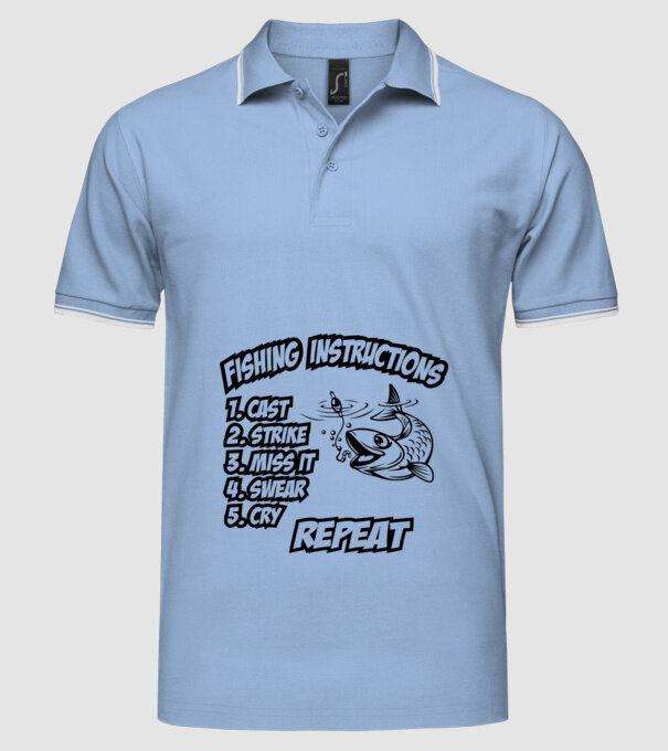 Fishing instructions model albastru deschis pe tricou