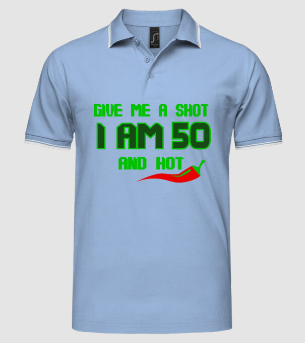 Give me a shot - 50 model albastru deschis pe tricou