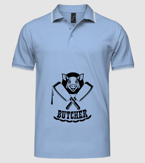Măcelar model albastru deschis pe tricou