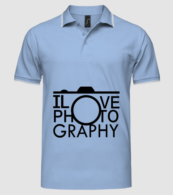 I love photography model albastru deschis pe tricou