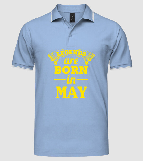 Legends are born in May model albastru deschis pe tricou