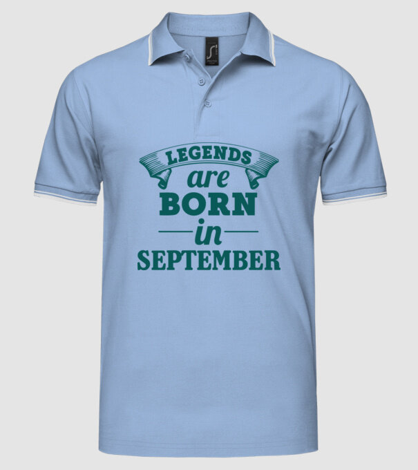 Legends are born in September model albastru deschis pe tricou