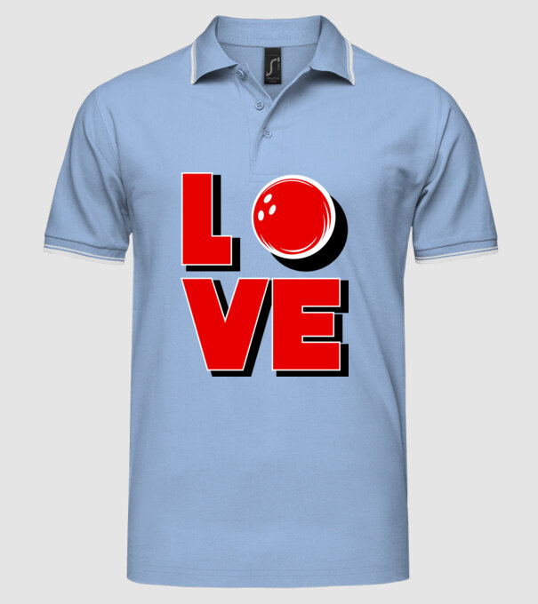 Love bowling model albastru deschis pe tricou