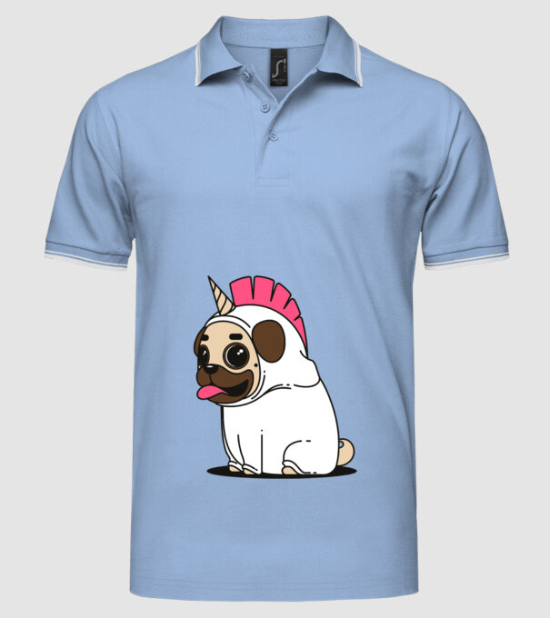 Pug Unicorn model albastru deschis pe tricou