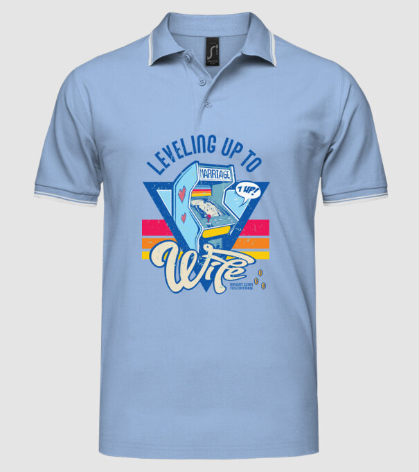 Retro gamer engaged level up to wife model albastru deschis pe tricou