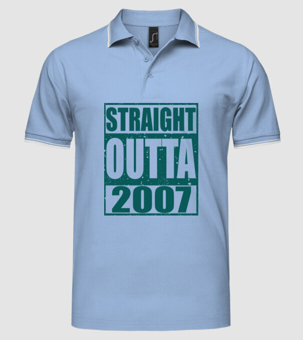 Straight Outta - 2007 model albastru deschis pe tricou