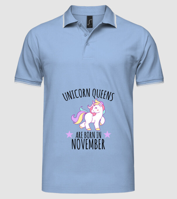 Unicorn Queens are born in - November model albastru deschis pe tricou