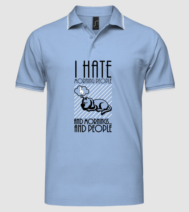 Urăsc dimineața model albastru deschis pe tricou