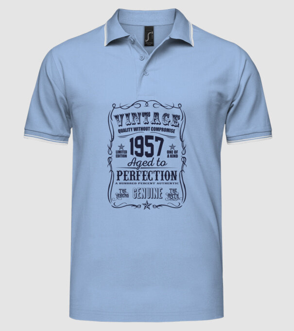 Vintage Perfection - 1957 model albastru deschis pe tricou