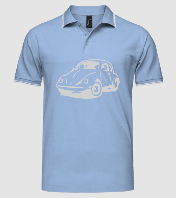 vw beetle model albastru deschis pe tricou