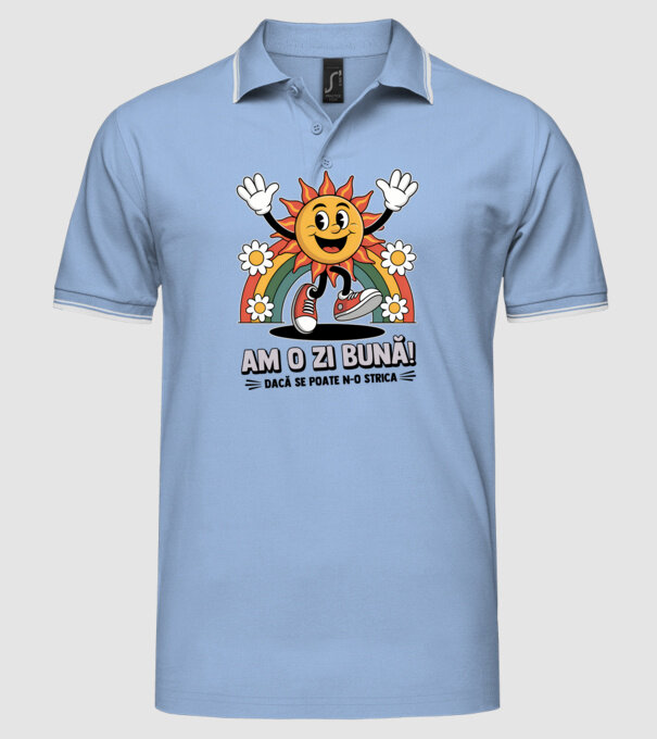 Am o zi bună! model albastru deschis pe tricou