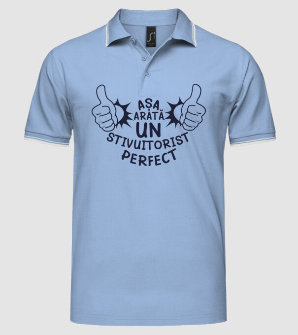 Așa arată un STIVUITORIST perfect model albastru deschis pe tricou