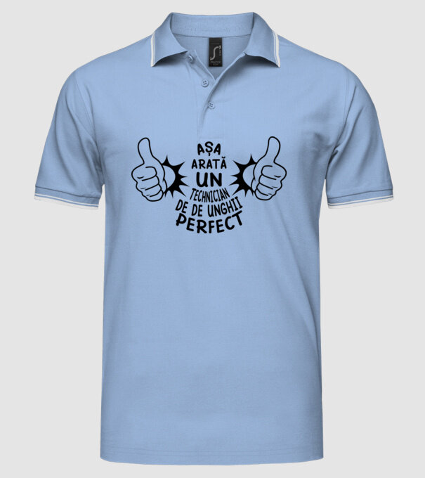 Așa arată un TEHNICIAN DE UNGHII perfect model albastru deschis pe tricou
