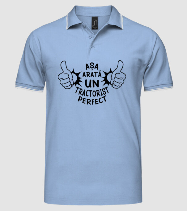 Așa arată un TRACTORIST perfect model albastru deschis pe tricou