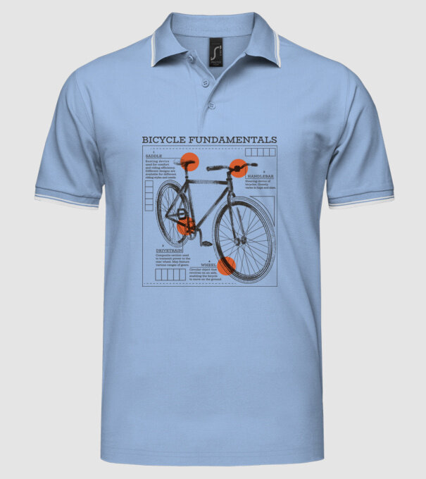 Bicycle fundamentals model albastru deschis pe tricou