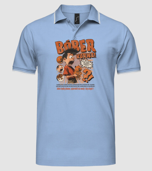 Bobr Kurwa comic model albastru deschis pe tricou